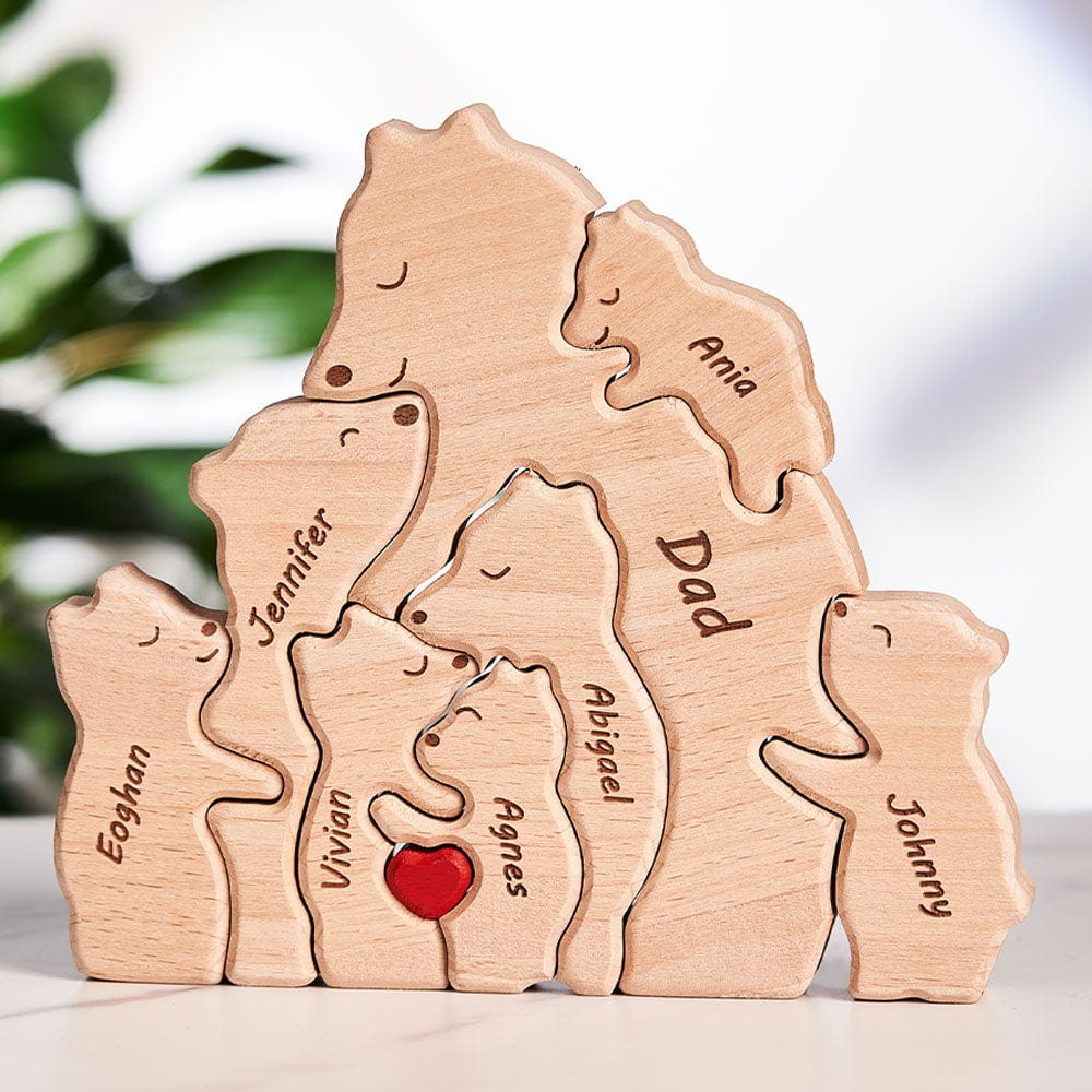 Custom Names Wooden Single Parent Bears Family Block Puzzle Home Decor Gifts