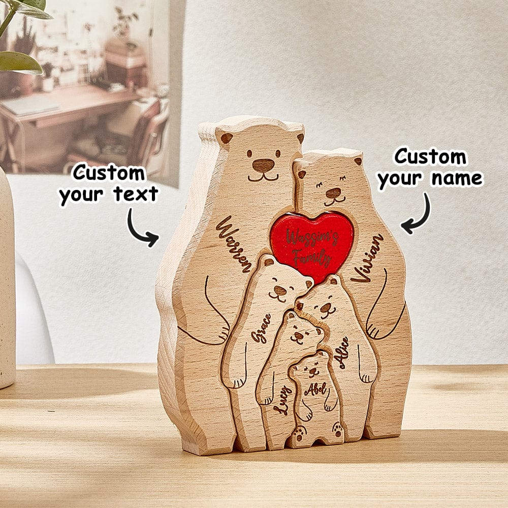 Personalized Wooden Bears Custom Family Member Names Puzzle Home Decor Gifts