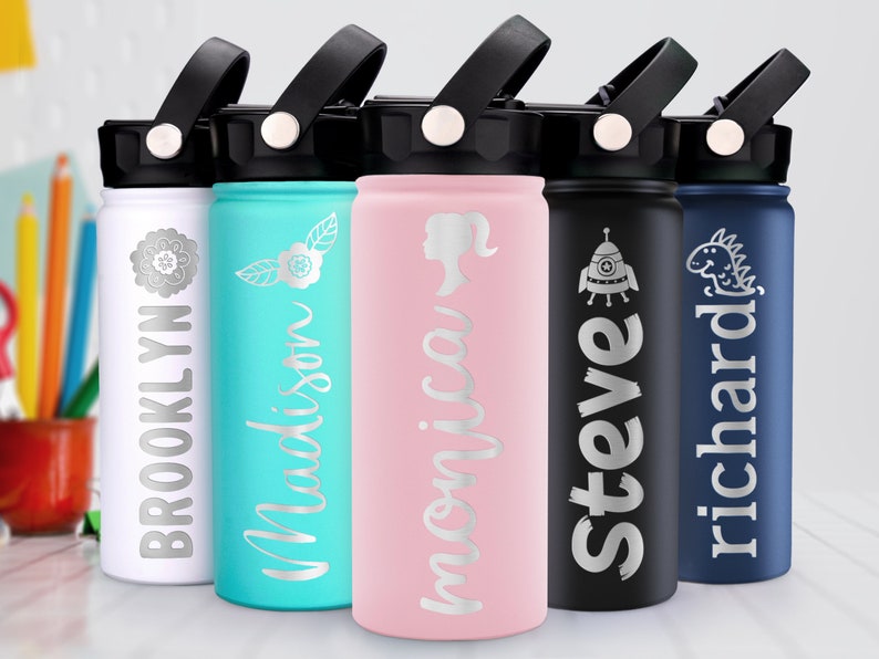 Custom Kids Water Bottle Back to School Gift with Engraved Name for Kids