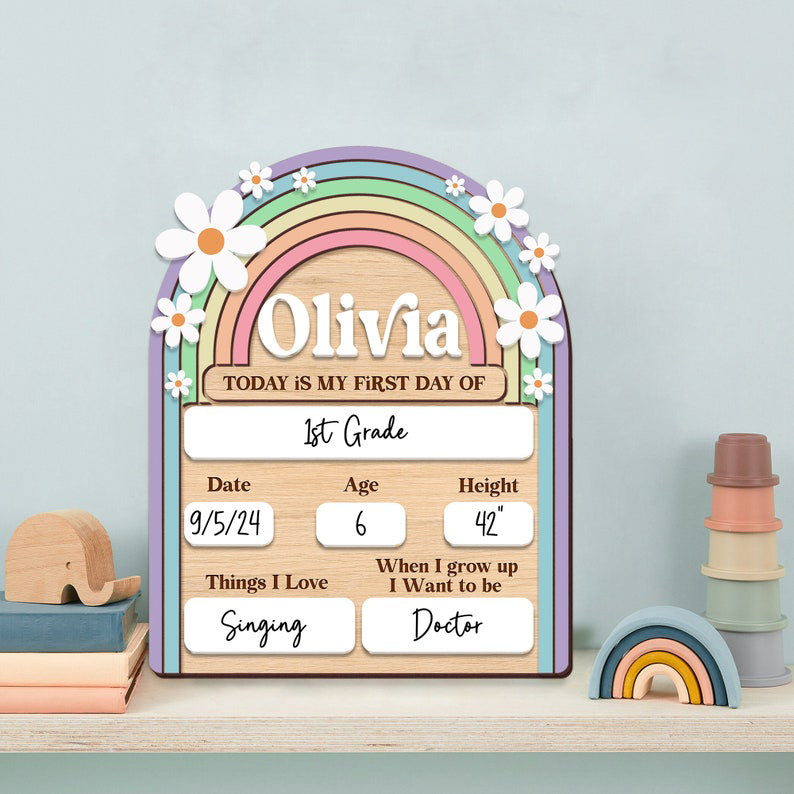 Personalized First and Last Day of School Sign Back to School Photo Daisy Chalkboard