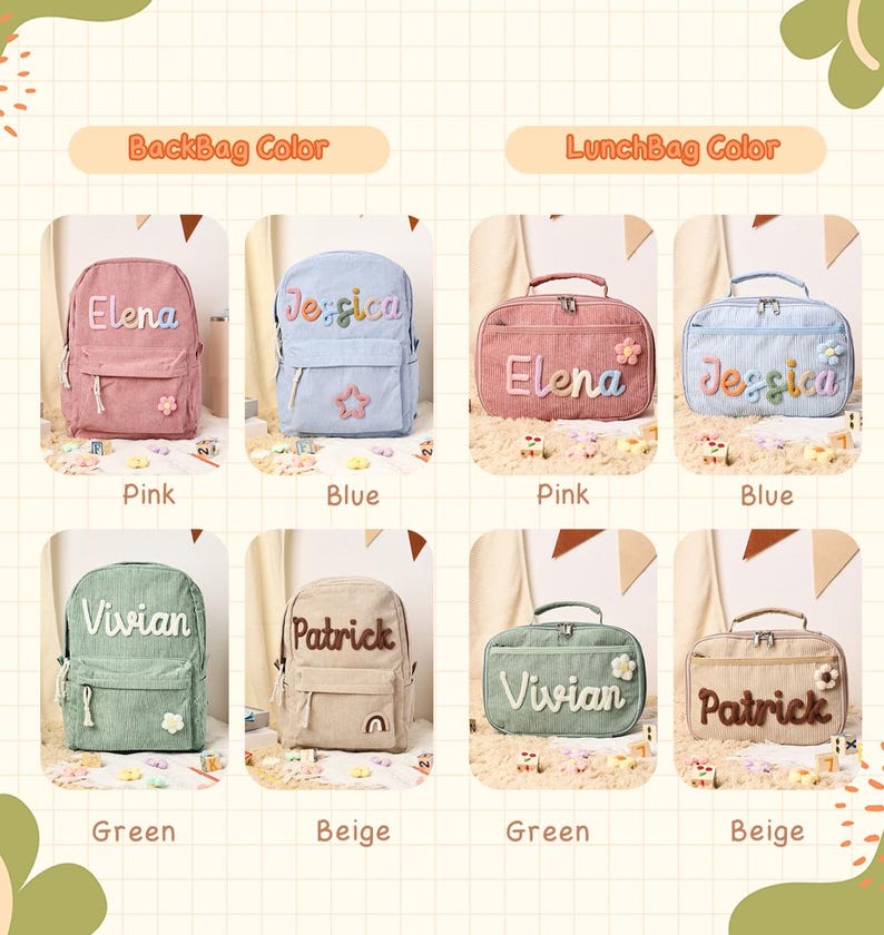 Custom Toddler Backpack Handmade Lunch Bag Kids School Bag Back to School Gift