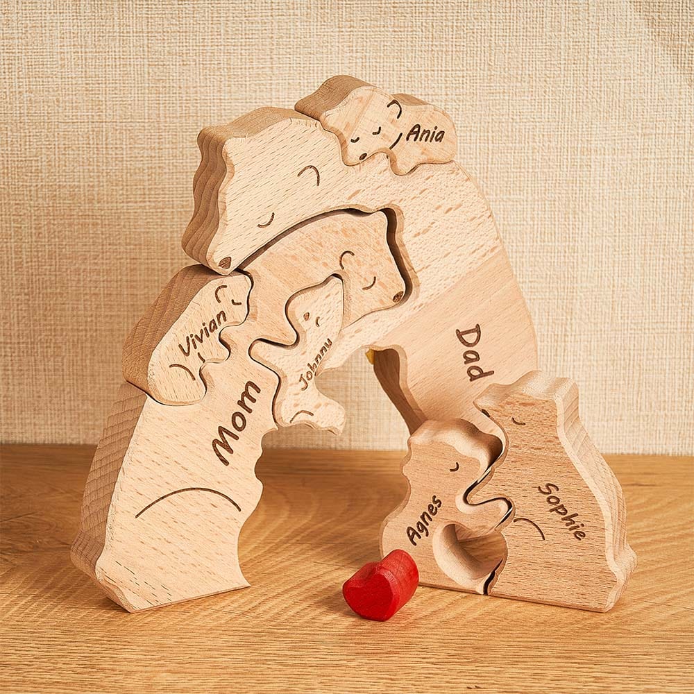 Custom Names Wooden Bears Family Block Puzzle Home Decor Gifts