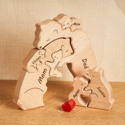 Custom Names Wooden Bears Family Block Puzzle Home Decor Gifts