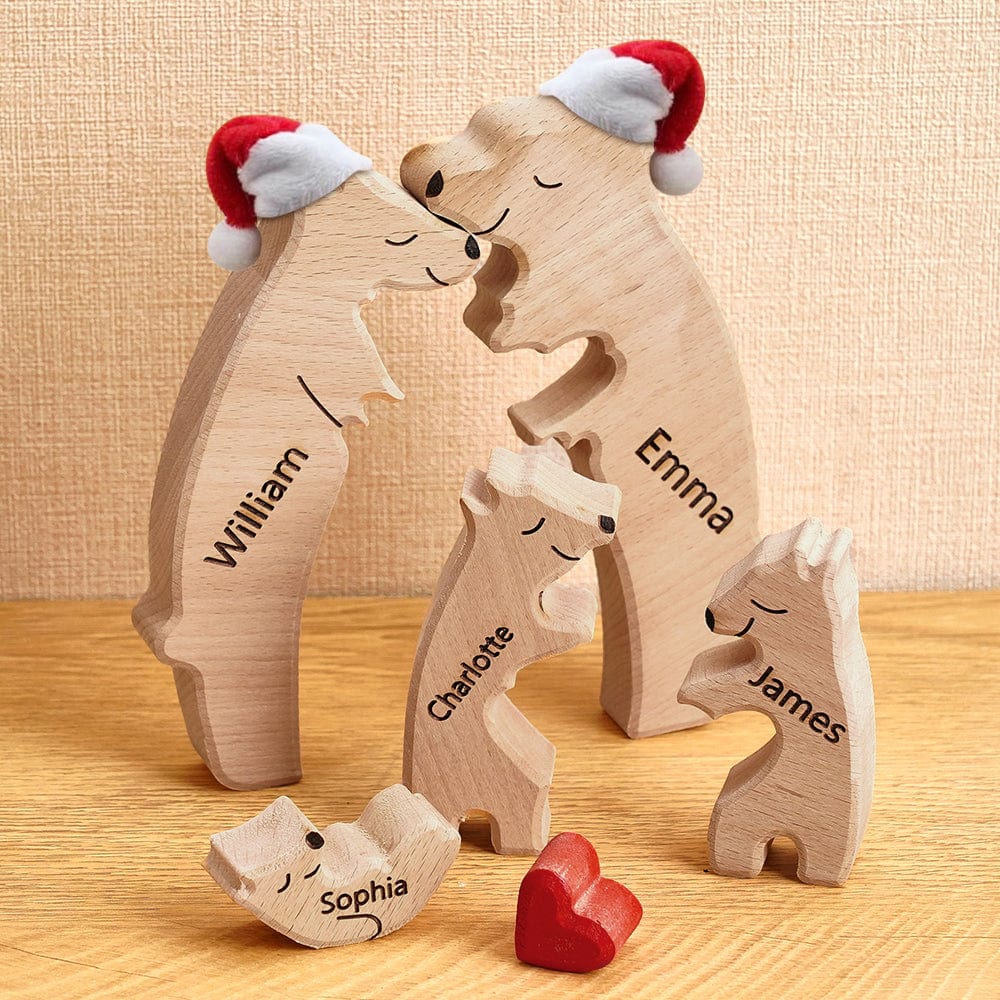 Wooden Bears Family Customized Names Puzzle Home Decor