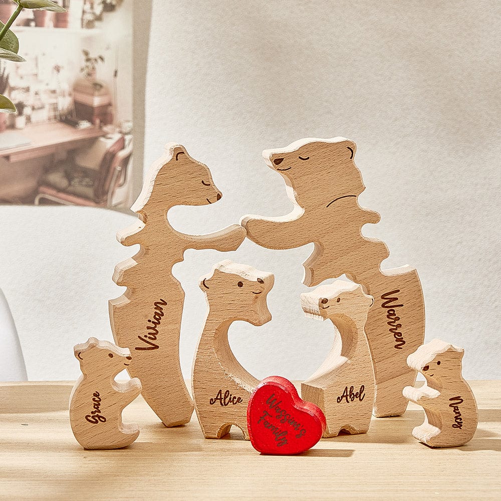Personalized Wooden Hug Bears Custom Family Member Names Puzzle Home Decor Gifts