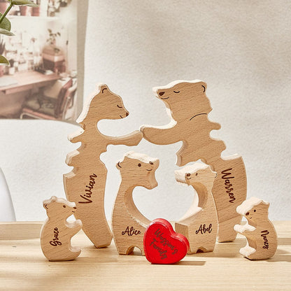 Personalized Wooden Hug Bears Custom Family Member Names Puzzle Home Decor Gifts