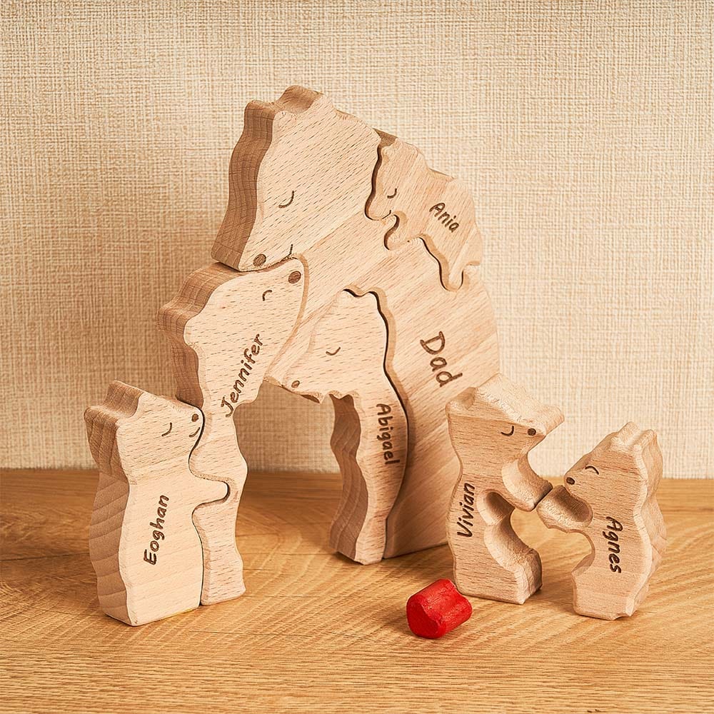 Custom Names Wooden Single Parent Bears Family Block Puzzle Home Decor Gifts