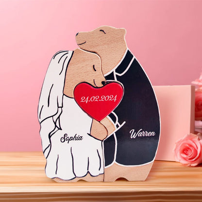Personalized Wooden Bear Custom Couple Names Puzzle Unique