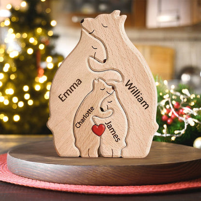 Wooden Bears Family Customized Names Puzzle Home Decor