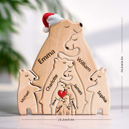 Wooden Bears Family Customized Names Puzzle Home Decor