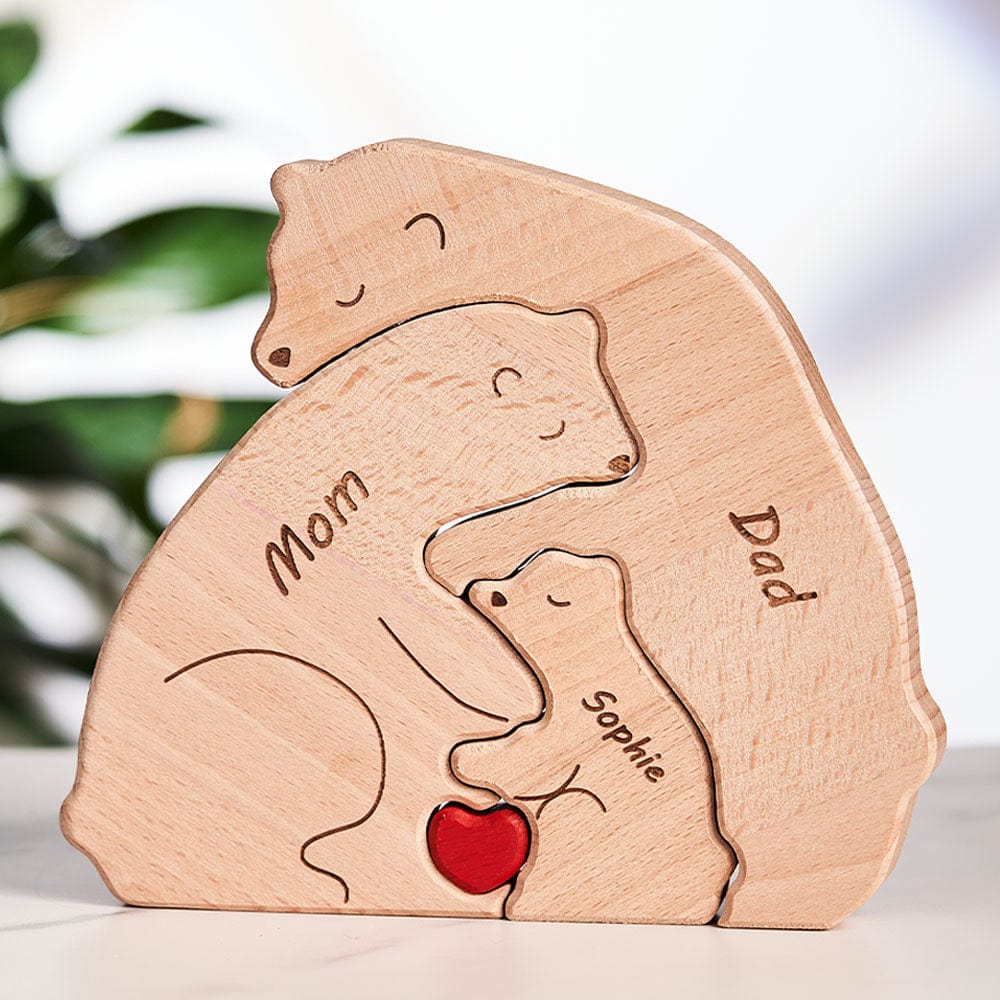 Custom Names Wooden Bears Family Block Puzzle Home Decor Gifts