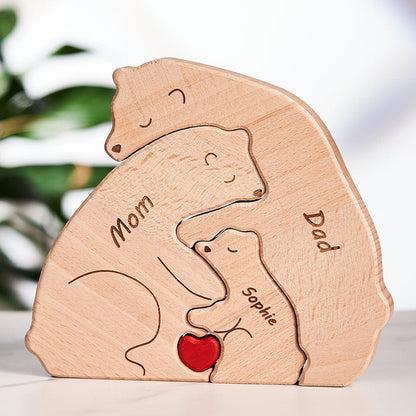 Custom Names Wooden Bears Family Block Puzzle Home Decor Gifts