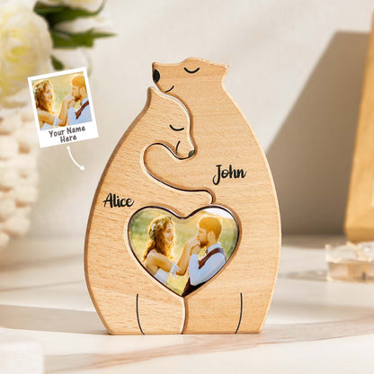 Personalized Bear Couple Wooden Art Puzzle with Names and Photos Gift for Couple