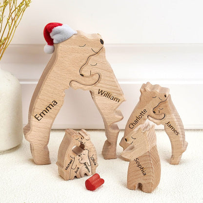 Wooden Bears Family Customized Names Puzzle Home Decor