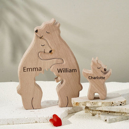 Wooden Bears Family Customized Names Puzzle Home Decor