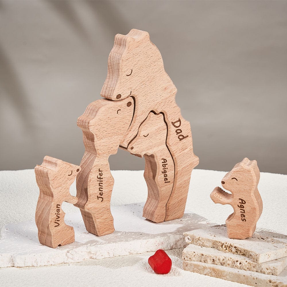 Custom Names Wooden Single Parent Bears Family Block Puzzle Home Decor Gifts