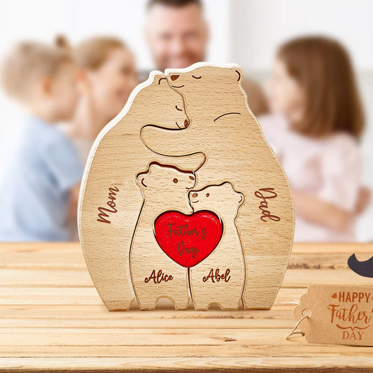 Personalized Wooden Hug Bears Custom Family Member Names Puzzle Home Decor Gifts