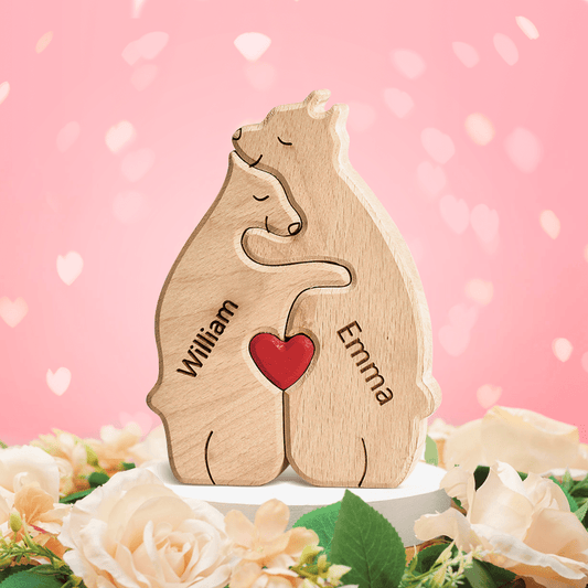 Wooden Bears Family Customized Names Puzzle Home Decor