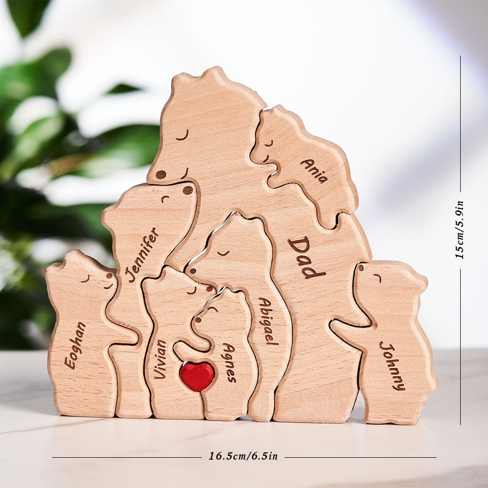 Custom Names Wooden Single Parent Bears Family Block Puzzle Home Decor Gifts