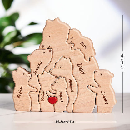 Custom Names Wooden Single Parent Bears Family Block Puzzle Home Decor Gifts