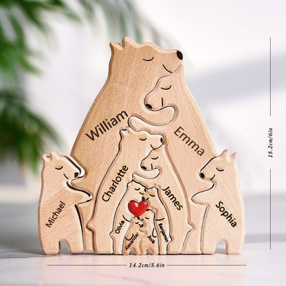 Wooden Bears Family Custom Names Puzzle Home Decor Gifts