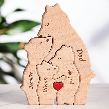 Custom Names Wooden Single Parent Bears Family Block Puzzle Home Decor Gifts