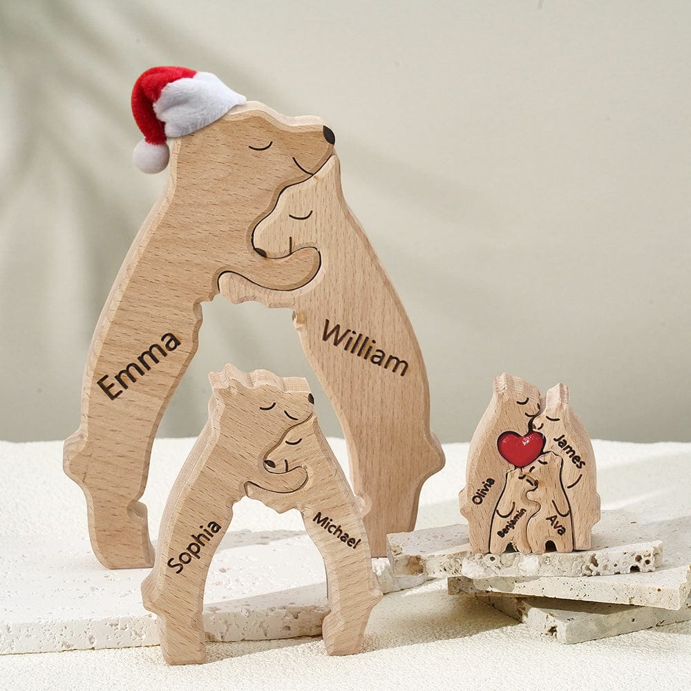Wooden Bears Family Customized Names Puzzle Home Decor