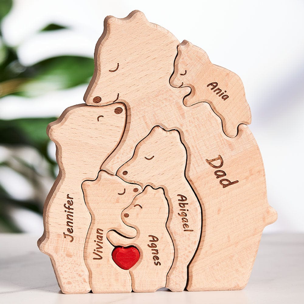 Custom Names Wooden Single Parent Bears Family Block Puzzle Home Decor Gifts
