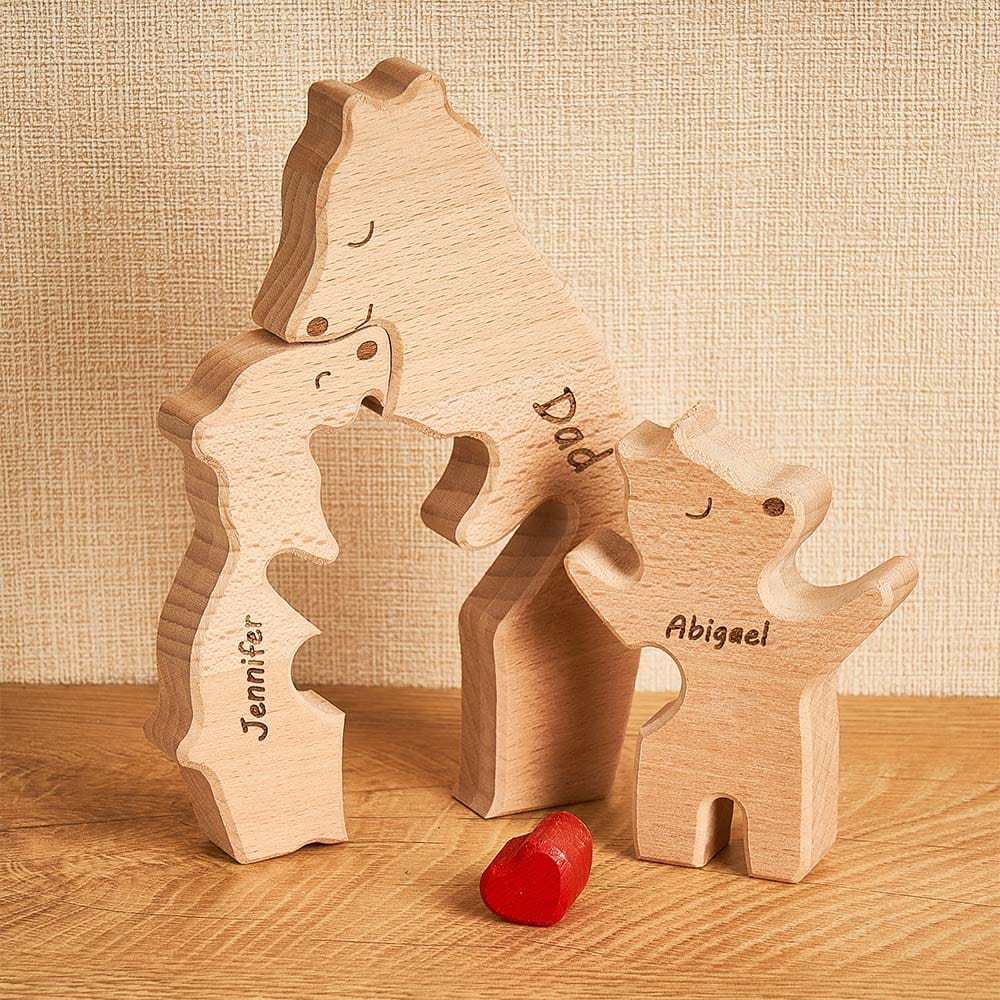 Custom Names Wooden Single Parent Bears Family Block Puzzle Home Decor Gifts