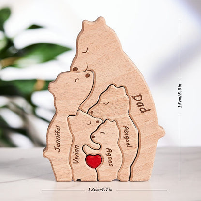 Custom Names Wooden Single Parent Bears Family Block Puzzle Home Decor Gifts