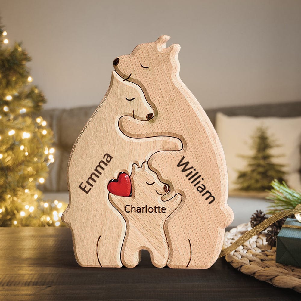 Wooden Bears Family Customized Names Puzzle Home Decor