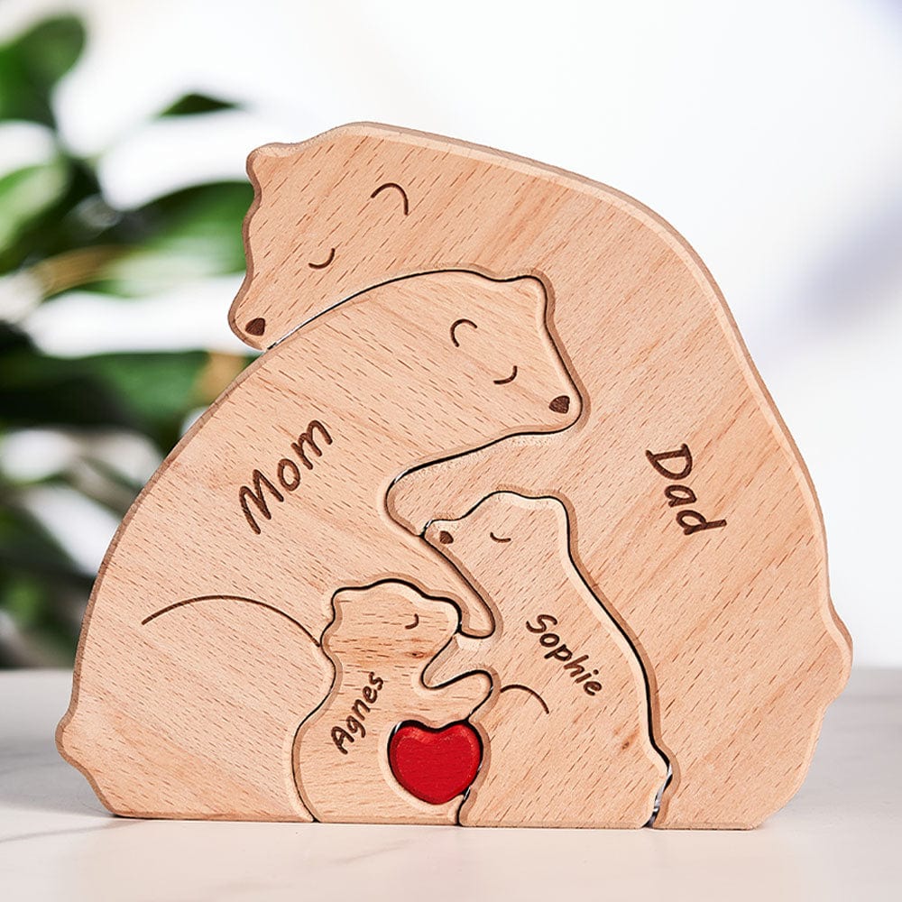 Custom Names Wooden Bears Family Block Puzzle Home Decor Gifts