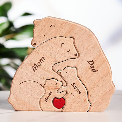 Custom Names Wooden Bears Family Block Puzzle Home Decor Gifts