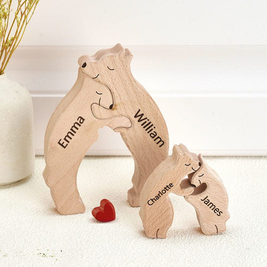 Wooden Bears Family Customized Names Puzzle Home Decor