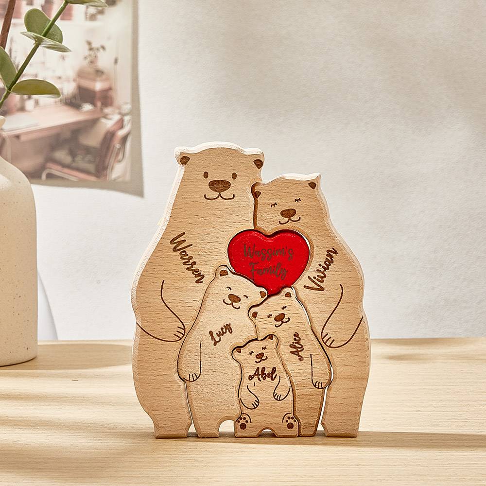 Personalized Wooden Bears Custom Family Member Names Puzzle Home Decor Gifts
