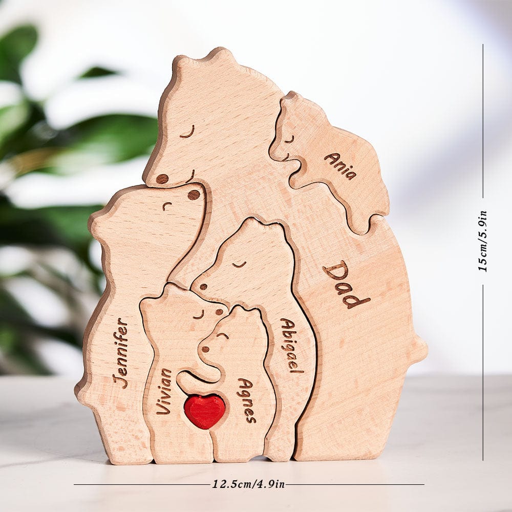 Custom Names Wooden Single Parent Bears Family Block Puzzle Home Decor Gifts