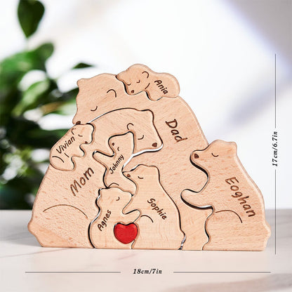 Custom Names Wooden Bears Family Block Puzzle Home Decor Gifts
