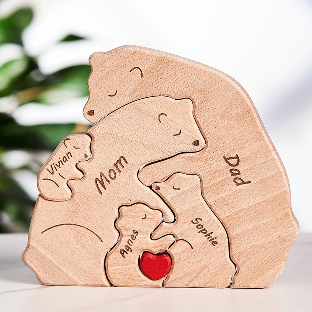 Custom Names Wooden Bears Family Block Puzzle Home Decor Gifts