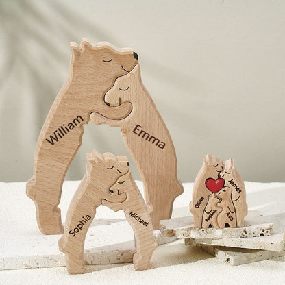 Wooden Bears Family Customized Names Puzzle Home Decor