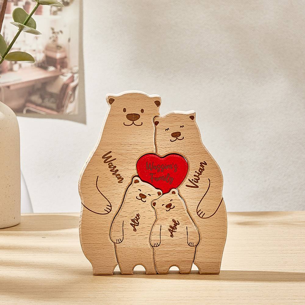 Personalized Wooden Bears Custom Family Member Names Puzzle Home Decor Gifts