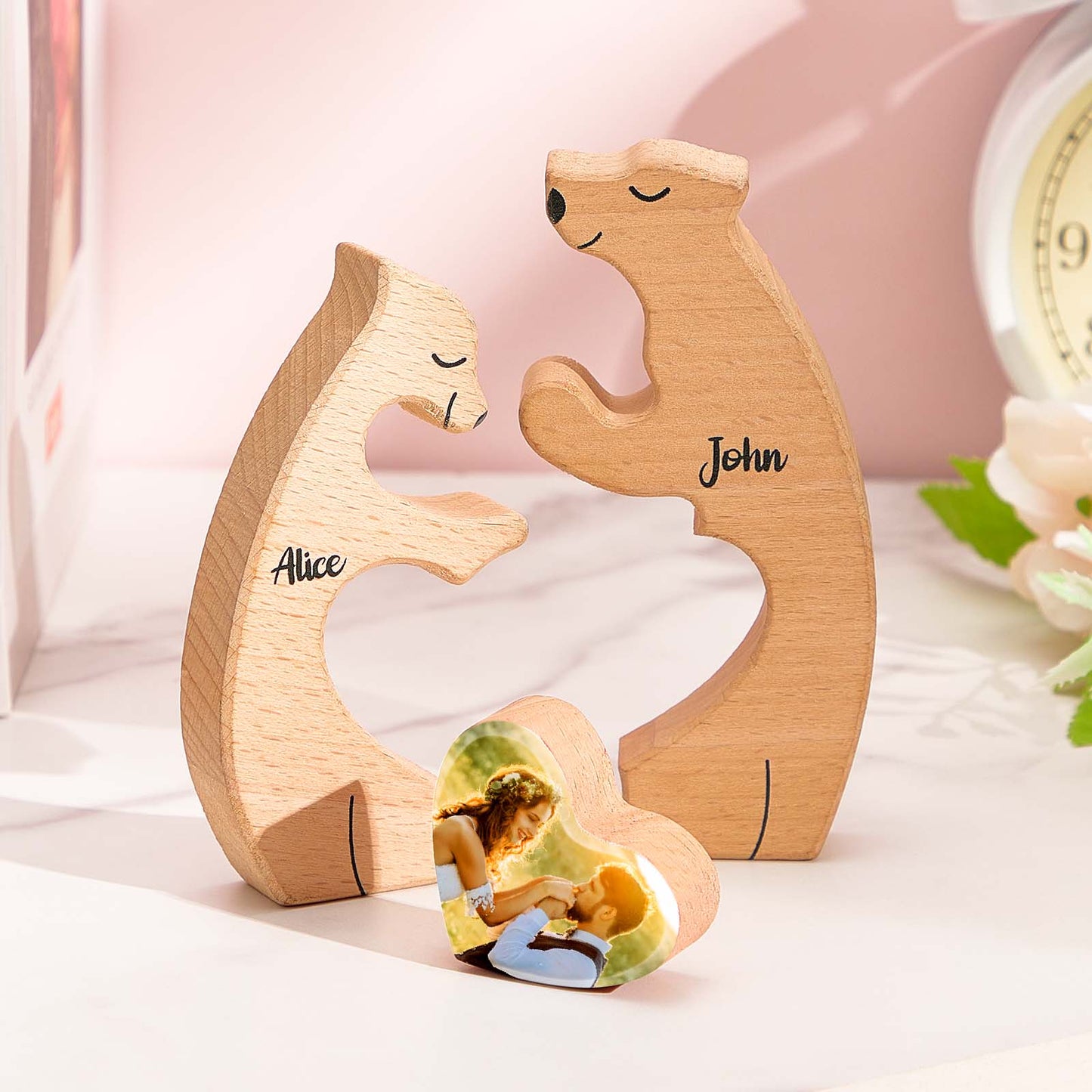 Personalized Bear Couple Wooden Art Puzzle with Names and Photos Gift for Couple