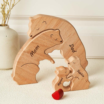 Custom Names Wooden Bears Family Block Puzzle Home Decor Gifts