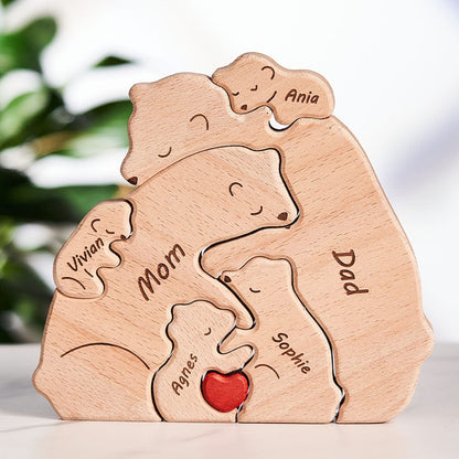 Custom Names Wooden Bears Family Block Puzzle Home Decor Gifts