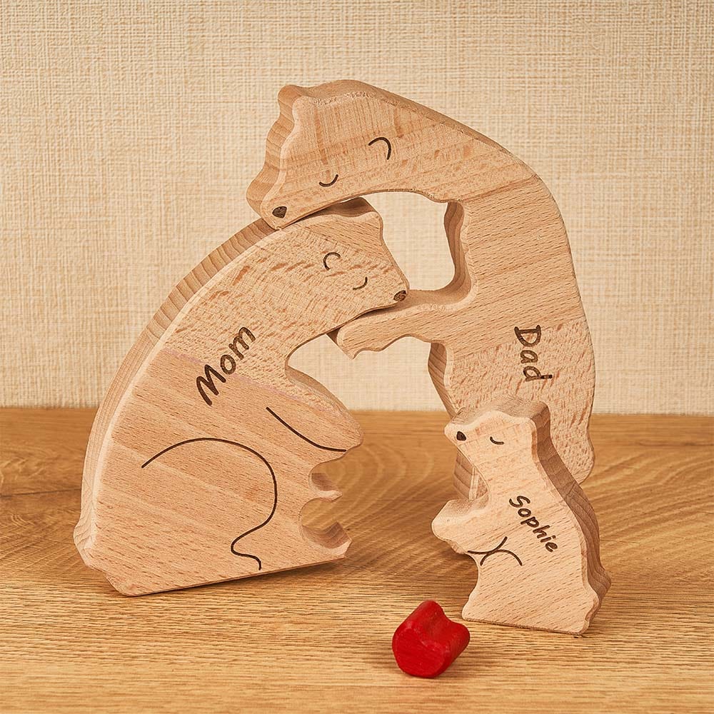 Custom Names Wooden Bears Family Block Puzzle Home Decor Gifts