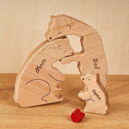 Custom Names Wooden Bears Family Block Puzzle Home Decor Gifts