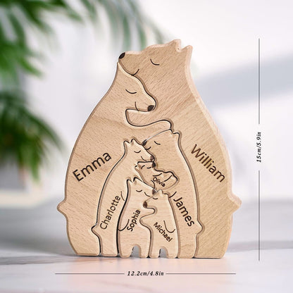 Wooden Bears Family Customized Names Puzzle Home Decor