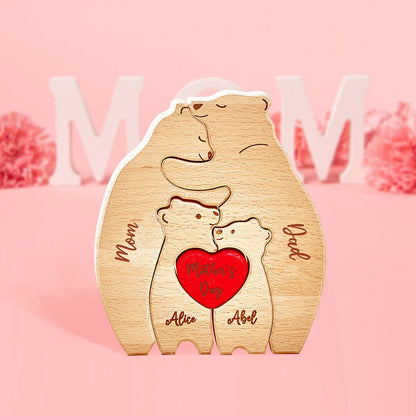 Personalized Wooden Hug Bears Custom Family Member Names Puzzle Home Decor Gifts