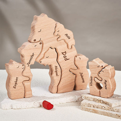 Custom Names Wooden Single Parent Bears Family Block Puzzle Home Decor Gifts