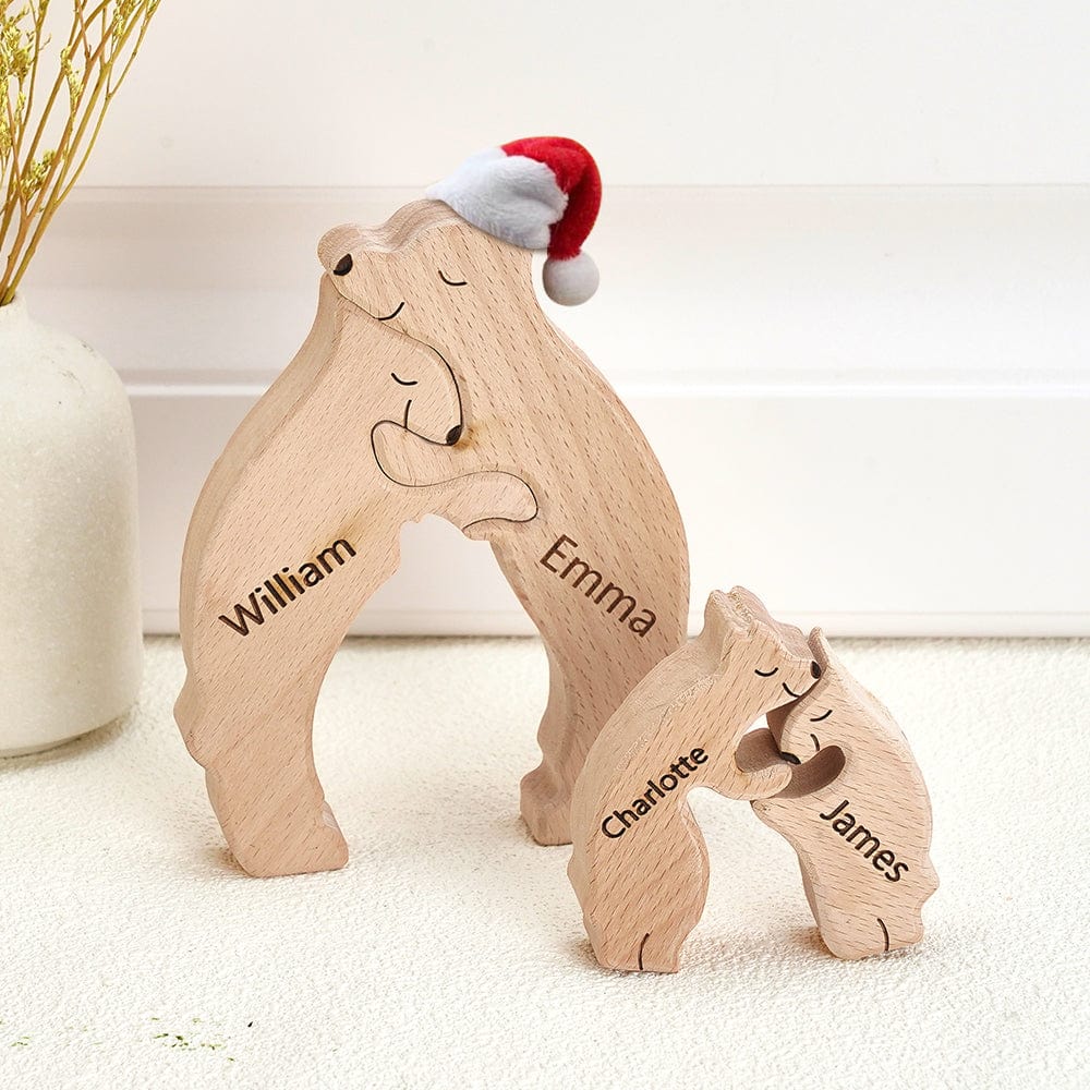 Wooden Bears Family Customized Names Puzzle Home Decor