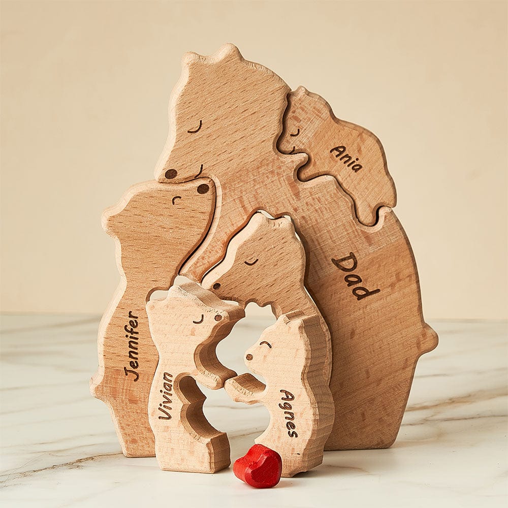 Custom Names Wooden Single Parent Bears Family Block Puzzle Home Decor Gifts